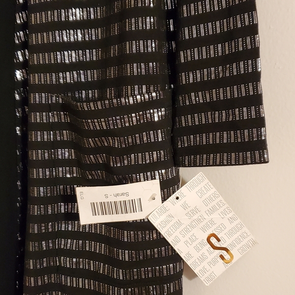 NWT S LuLaRoe Elegant Sarah Long Black Duster Silver Metallic Striped Cardigan - Picture 8 of 9